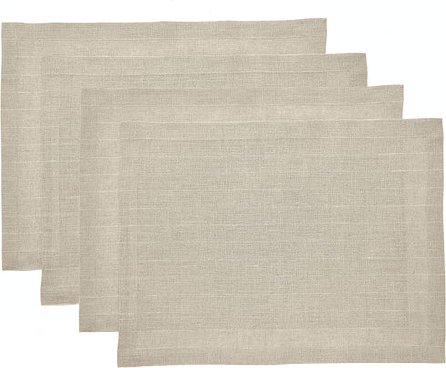 Solino Home Linen Placemats Natural and White, 14 x 19 Inch Set of 4, Pinstripe Natural Fabric Machine Washable Stripe Placemats Handcrafted with European Flax