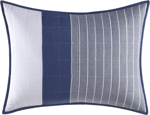 Nautica | Swale Collection | 100% Cotton Quilted Accent Standard Sham, Envelope Closure, Pre-Washed for Added Softness, Easy Care Machine Washable, 20" x 26", Navy