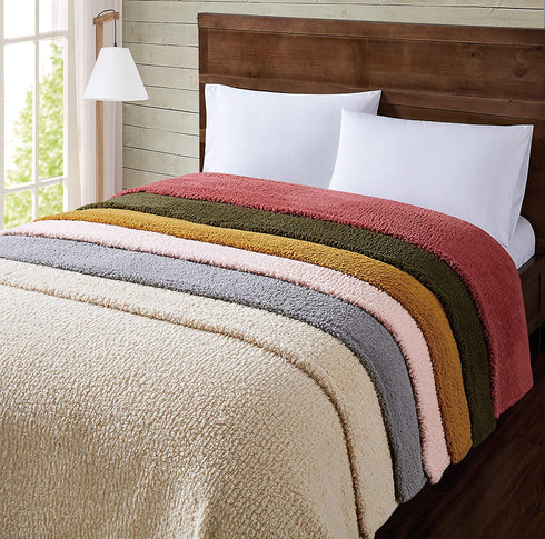 Brooklyn Loom Marshmallow Sherpa Bed Blanket, Full/Queen, Mustard