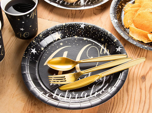 40th Birthday Party Bundle, Includes Plates, Napkins, Cups, and Cutlery (24 Guests,144 Pieces)