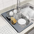 BAMEOS Roll Up Dish Drying Rack Over The Sink, 20?L x 11?W x 4.72?H Foldable Stainless Steel Dish Drying Rack with Utensil Holder & Sponge Holder for Kitchen Sink (Gray)