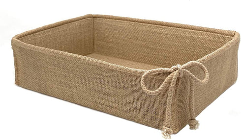 Decorative Basket Rectangular Burlap Fabric Storage Bin Collapsible Organizer for Home, Decor and Gifts (Large 14 x 9.75 x 4 inches)