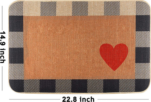 GROBRO7 Love Heart Doormat Linen Checker White and Black Mother's Valentine's Day Carpet Rubber Non-Slip Reusable Entrance Rug Floor Door Mat Supplies Home Decor Indoor Outdoor Mats 22.8' x 14.9''