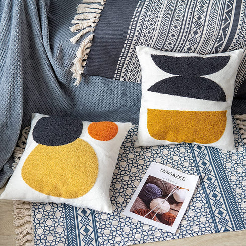 VANNCIO Square Bohemian Decorative Pillow Cover, Abstract Cotton Hand Woven Throw Pillowcase for Boho Bedroom Living Room, Modern Decor Home Cushion Sham 18x18, 1PC(Black Mustard)