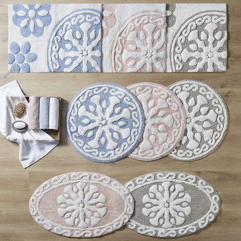 Madison Park Casablanca 100% Cotton Tufted Bathroom Rugs Luxurious Plush Medallion Floral Pattern Bath Mat Absorbent, Quick Dry, Spa Design Shower Room D©cor, Rectangle 20" x 30", Taupe