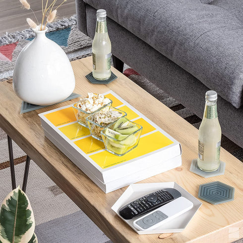 Set of 6 Degr? Coasters (Sandstone) by LINE+ARC. 10mm Thick, Dishwasher Safe, Stain-Resistant, Outdoor, Coffee Table, Silicone, Modern, Hexagon, Mid Century, Cup, Drink, Non-Absorbent, Housewarming€¦