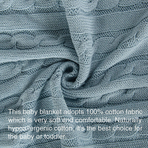 NTBAY Cotton Cable Knit Toddler Blanket, Super Soft Warm Breathable Baby Crib Blanket for Newborn Nursery Stroller, 30 x 40 Inches, Baby Blue