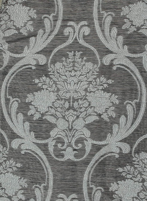 Bella Luxury Jacquard Curtain Panel with Attached Waterfall Valance & Scarf 54 by 84-Inch Grey