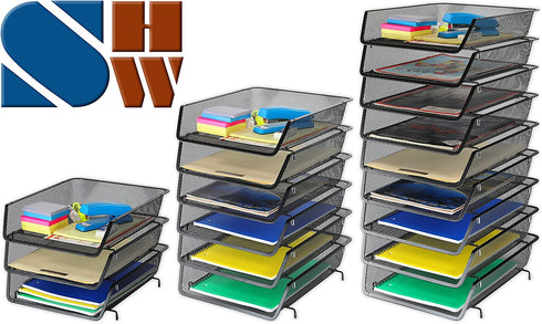 3 Pack - Stackable Desk File Document Letter Tray Organizer, Black