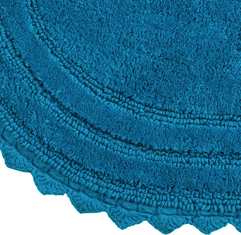 TreeWool, (Pack of 2) Bath Rugs with Crochet Border in Plush Cotton, Reversible - Oval (17" x 24"; Teal)