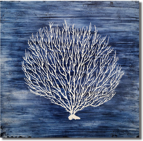 Yihui Arts Navy Blue Canvas Wall Art Hand Painted White Coral Painting Modern Abstract Tree Pictures Coastal Artwork for Bedroom Living Room Bathroom Decoration