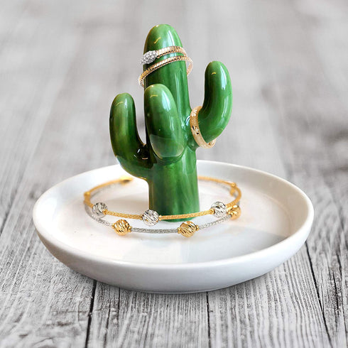 Ceramic Cactus Ring Holder Ring Dish Green & White | Ring, Bracelet, Jewelry, Trinket Tray/Dish | Wedding Ring, Earrings, Diamond Ring & Engagement Ring | Office & Home Decor