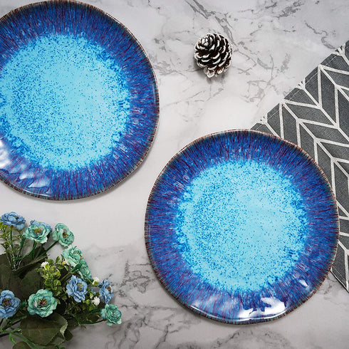 Melamine Salad Plate Plastic Dinner Plastic Plate Set of 6 Pcs 9 inch Round Lightweight Plates Shatter Proof Chip Resistant Dishwasher Safe Not Microware Not Oven(Deep Blue)