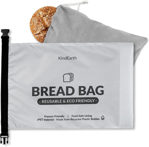 KindEarth - 2 Bread Bags, Reusable Bread Storage Keeper for Freezer, Extra Large Loaf Container, Organic Linen Cloth Cotton Bag, Gift Giver for Bread Maker, Keeps homemade Sourdough Bread Fresh