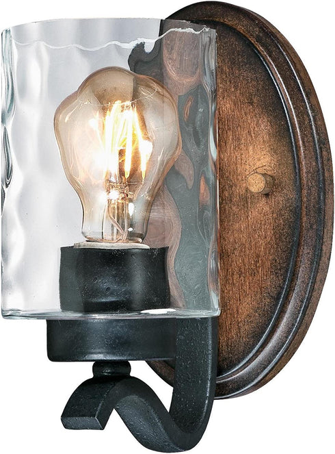 Westinghouse Lighting 6331600 Barnwell One-Light Indoor Wall Fixture, Textured Iron and Barnwood Finish with Clear Hammered Glass, 1, Iron & Barnwood