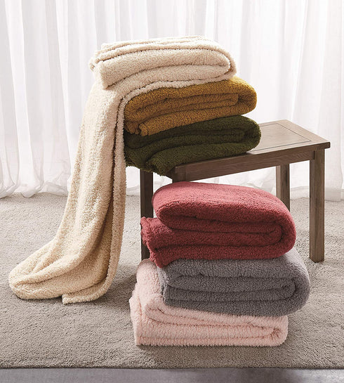 Brooklyn Loom Marshmallow Sherpa Bed Blanket, Full/Queen, Mustard