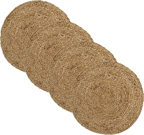 Elrene Home Fashions Everyday Casual Braided Jute Round Placemats, Jute Placemat Set for Casual Dining, 15 Inches by 15 Inches, Set of 4