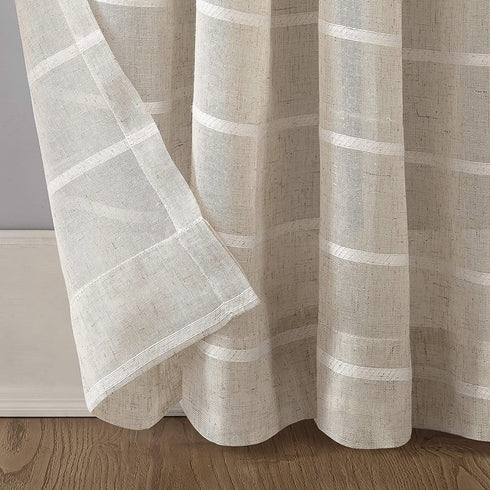 Clean Window Twill Stripe Allergy/Pet Friendly Anti-Dust Sheer Curtain Panel, 52" x 95", White/Linen