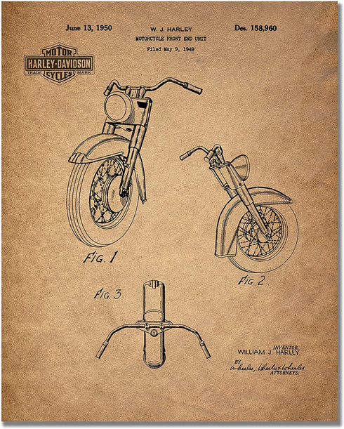 Harley Davidson Patent Prints (8 inches x 10 inches - Set of 6 Prints)