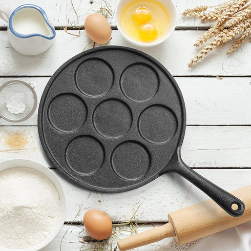 COMMERCIAL CHEF Cast Iron Pancake Pan, Silver Dollar Pancake Griddle, Easy to Clean & Heats Evenly, Makes 7 Mini Silver Dollar Pancakes