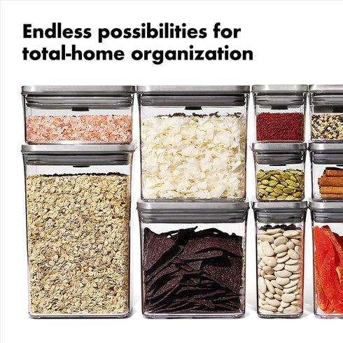 OXO Steel POP Container Small Square Short (1.1 Qt/1 L) - Airtight Food Storage - Ideal for Brown Sugar, Tea