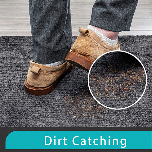 GKLUCKIN Ultra Absorbent Indoor Doormats, Durable Dark Grey 20"x32" Entryway Rug Non-Slip Rubber Bottom 0.4" Low Profile Mats for Front Door Bathroom Kitchen Laundry Room Entry Decor
