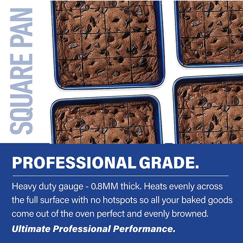 Granitestone Blue Bakeware Nonstick Square Baking Pan, Square Cake Pan, Brownie Pan Large 9.5? x 9.5? x 2? Size, Even Heat & Non-Warp Technology, Ultra Nonstick Mineral Coating, Dishwasher Safe