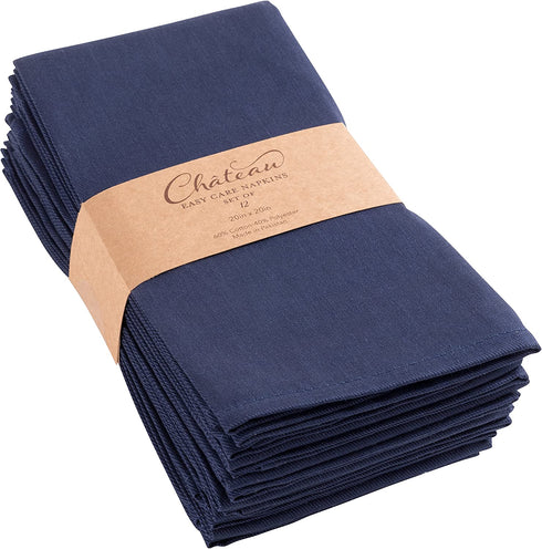 KAF Home Chateau Easy-Care Cloth Dinner Napkins - Set of 12 Oversized (20 x 20 inches) - Navy Blue
