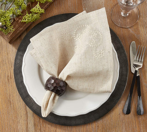 SARO LIFESTYLE Embroidered Swirl Design Linen Blend Napkin-Set of 4/001.N20S, 20", Natural