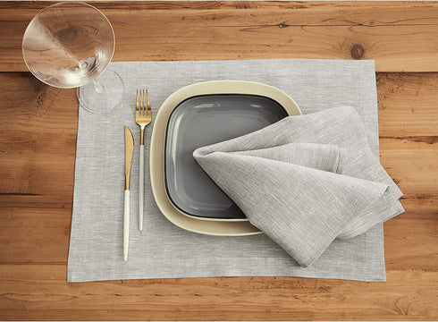 Solino Home Linen Placemats 14 x 19 Inch, European Flax, Oyster Grey Set of 4 Placemats Athena, Handcrafted with 100% Pure Linen