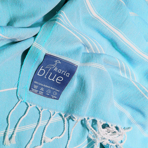 Karia Blue - Turkish Beach Towel (38 x 66) - 100% Cotton - Easy Dry Bath Towels - Authentic Turkish Towels - Vibrant Colors - Highly Absorbent - Extra Soft Touch - Prewashed€¦ (Troioan Blue)