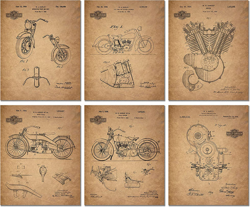 Harley Davidson Patent Prints (8 inches x 10 inches - Set of 6 Prints)