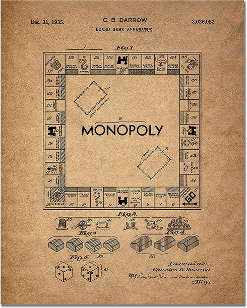 Board Games Patent Wall Art Prints - Set of 6 Vintage Family Board Games Photos