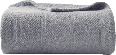 Eddie Bauer Home | Herringbone Collection Blanket-100% Cotton, Lightweight & Breathable, Machine Washable Easy Care, Twin, Chrome
