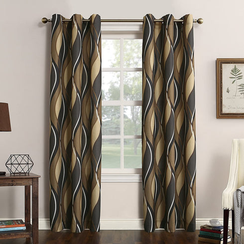 No. 918 Intersect Wave Print Casual Textured Curtain Panel, Charcoal, 48" x 84"