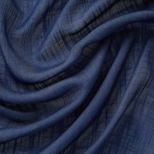 HLC.ME Abbey Faux Linen Textured Semi Sheer Privacy Sun Light Filtering Transparent Window Grommet Short Thick Curtains Drapery Panels for Bedroom & Living Room, 2 Panels (54 W x 72 L, Navy Blue)
