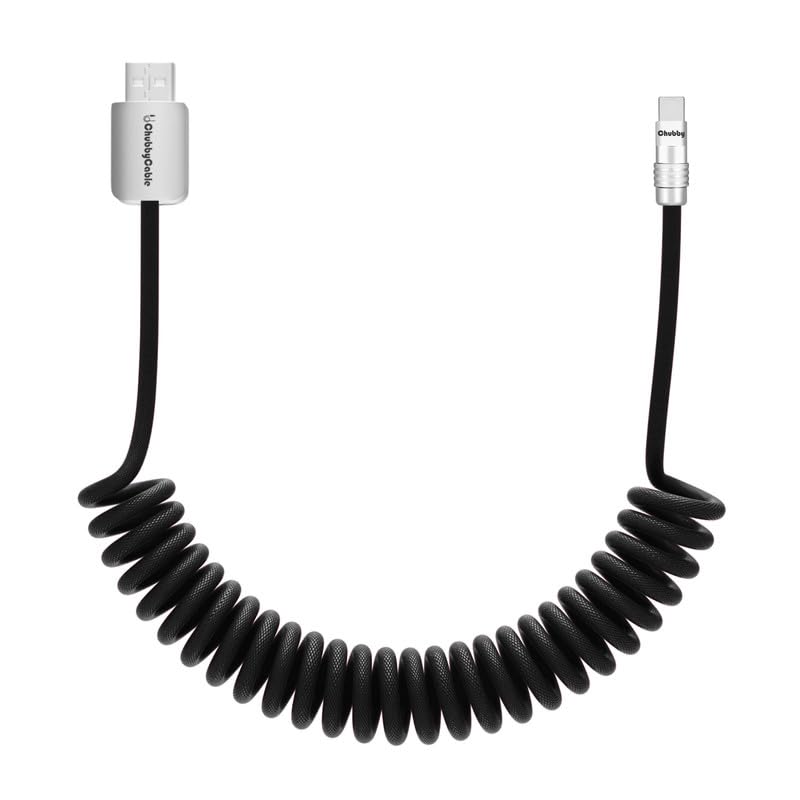 chubbycable Curly Chubby - Retractable Fast Charging Cable 240W Coiled Charger Cord for Car Durable USB-C Cable for Phones, Tablets and More, Blac...