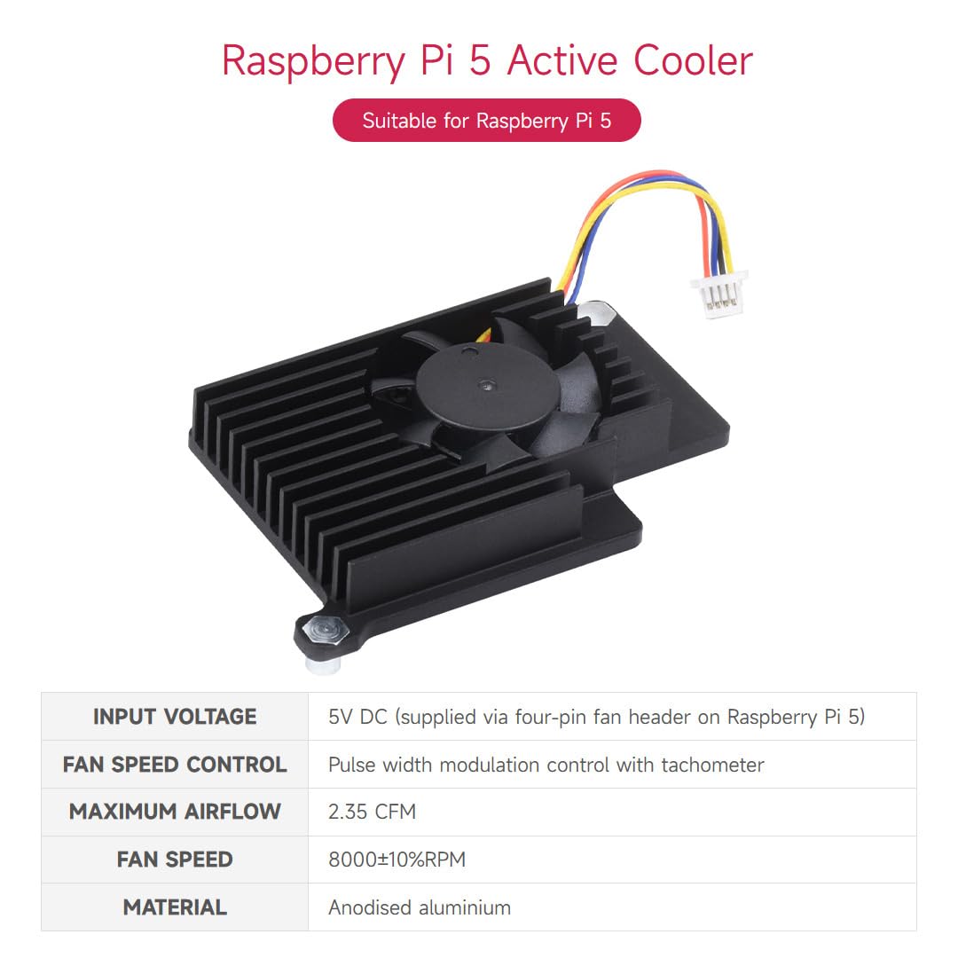 Waveshare Active Cooler Fan, Compatible with Raspberry Pi 5, Aluminium ...