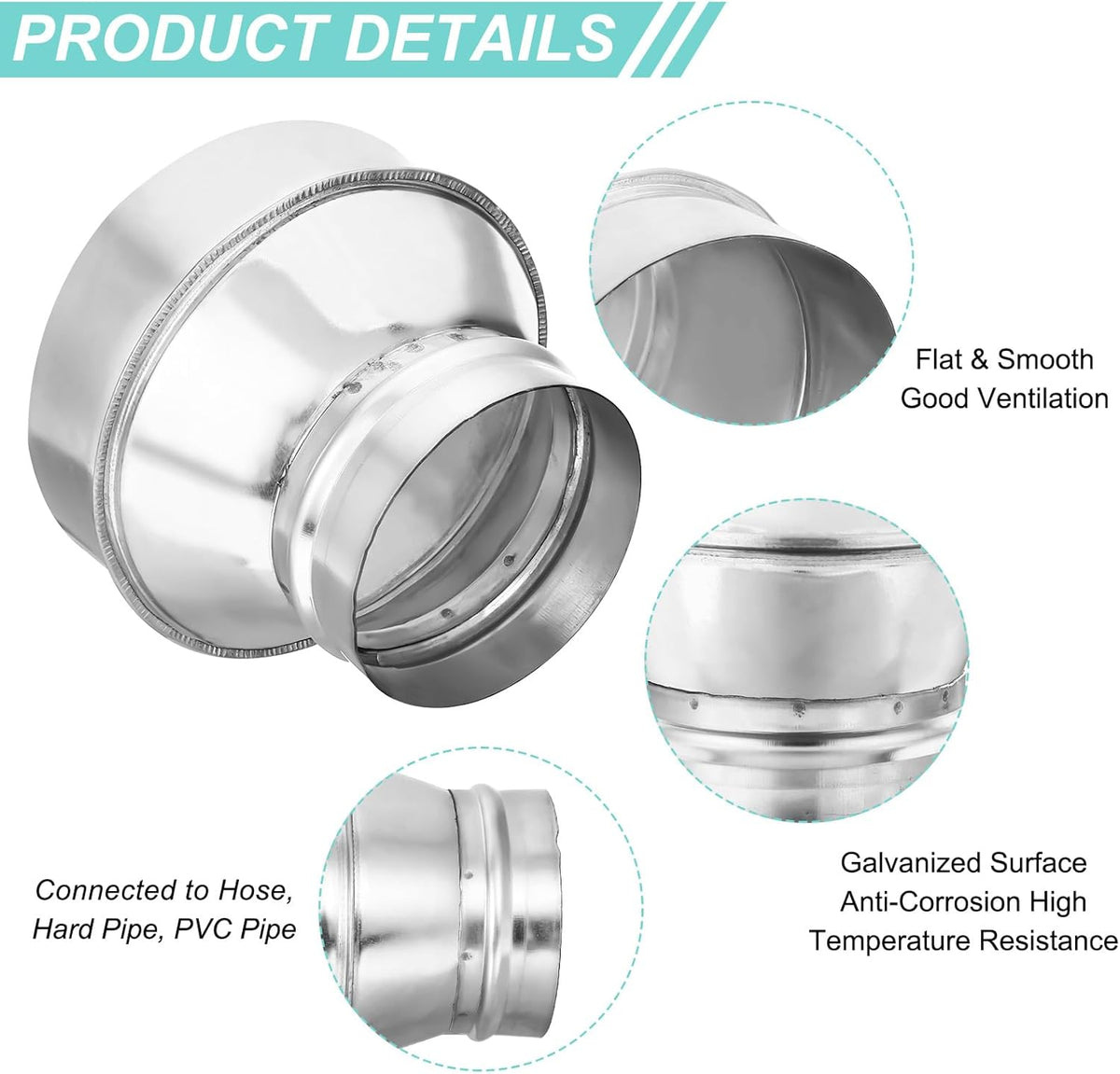 PATIKIL 6 Inch to 4 Inch Duct Reducer, Galvanized Steel Air Ducting ...