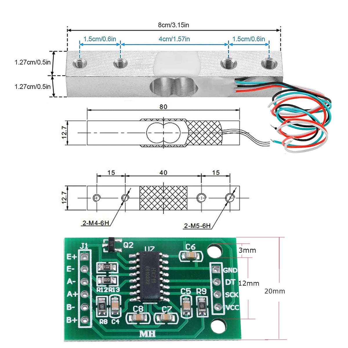 2sets 1kg Load cell weight sensor + HX711 Weighing Sensor Dual-Channel ...