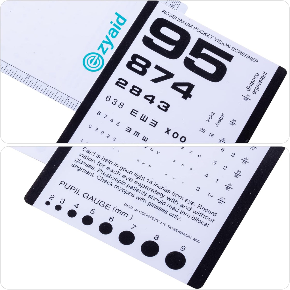 Rosenbaum Pocket Eye Chart with PD Ruler and Eye Occluder, Eye Test ...