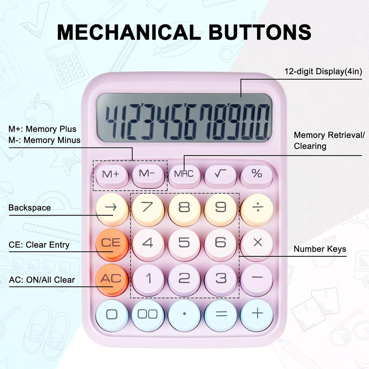 Mechanical Switch Calculator with Big Buttons, Calculators Desktop, 12 ...