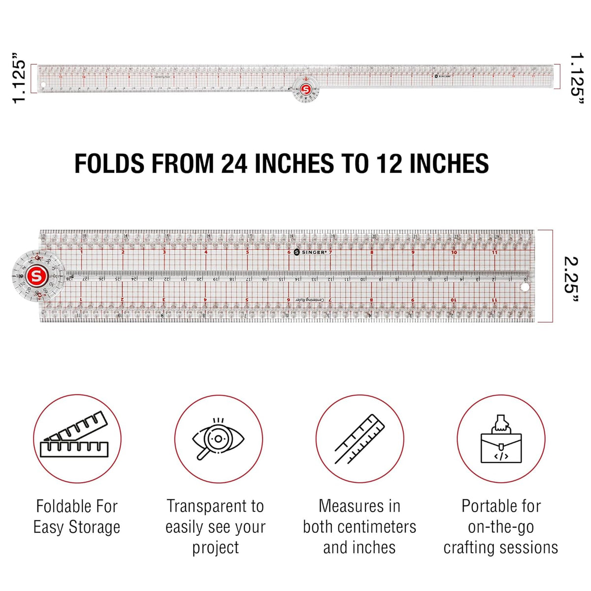 SINGER 24-Inch Folding Ruler with Precision Marking & Grid Lines for ...
