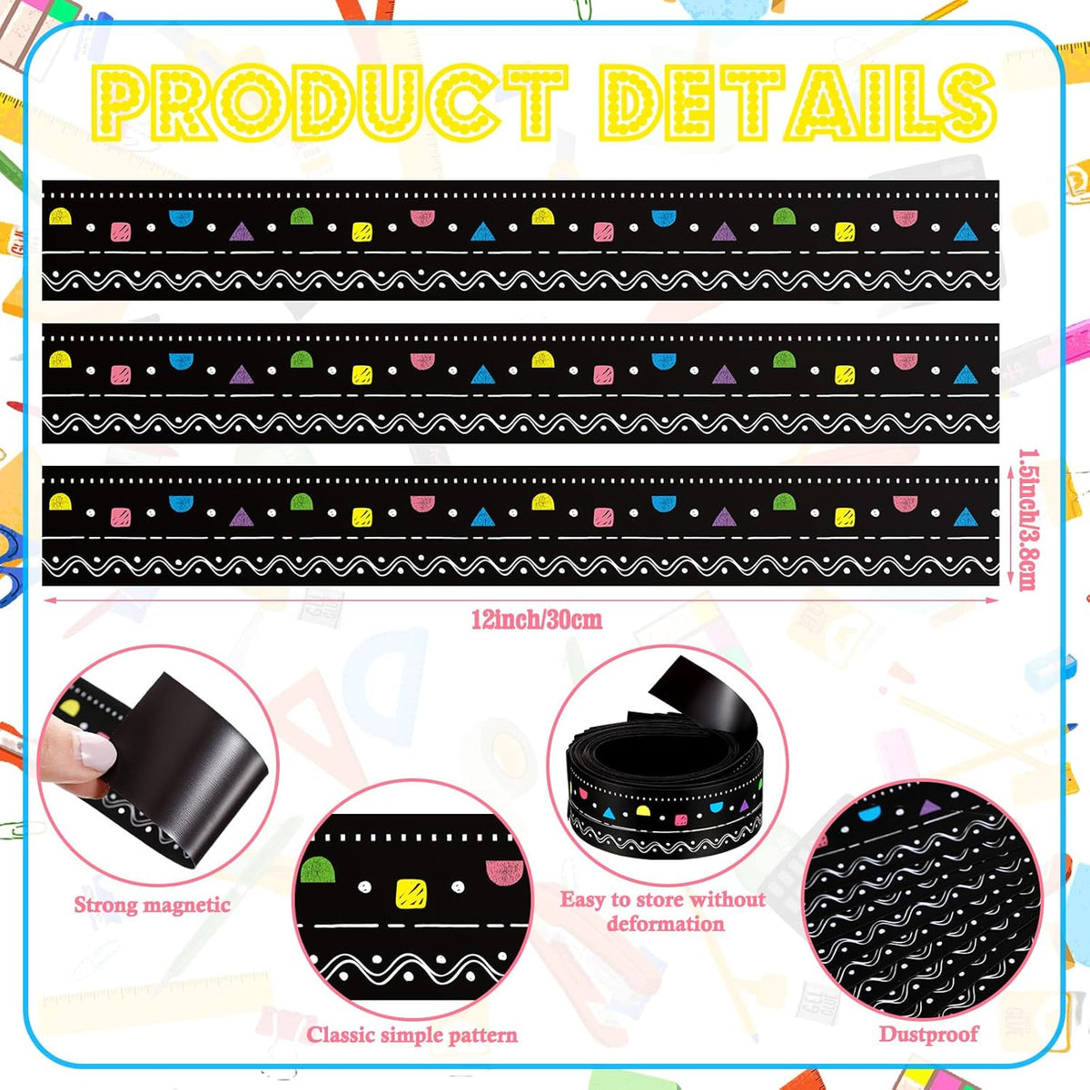 30 Pcs Magnetic Strip Bulletin Board Borders 11.81 x 1.5 Inch Classroom ...
