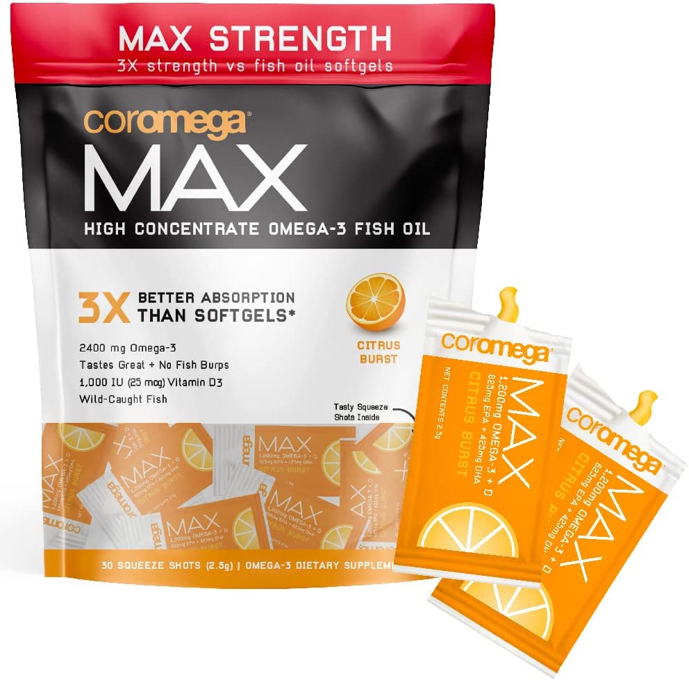 Coromega MAX High Concentrate Omega 3 Fish Oil, 2400mg Omega-3s with 3 ...