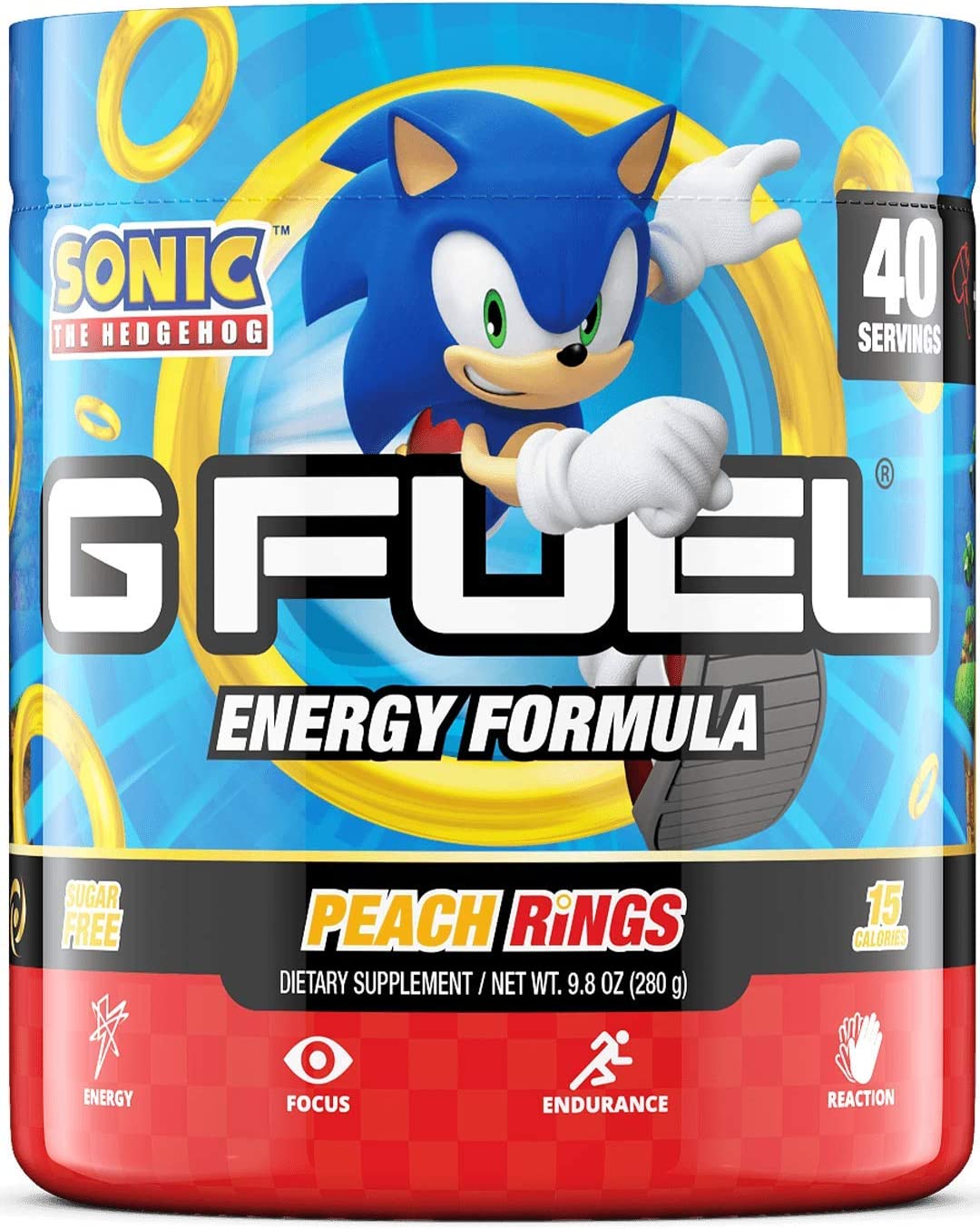 G Fuel Sonic's Peach Rings Elite Energy Powder, 9.8 oz (40 Servings)